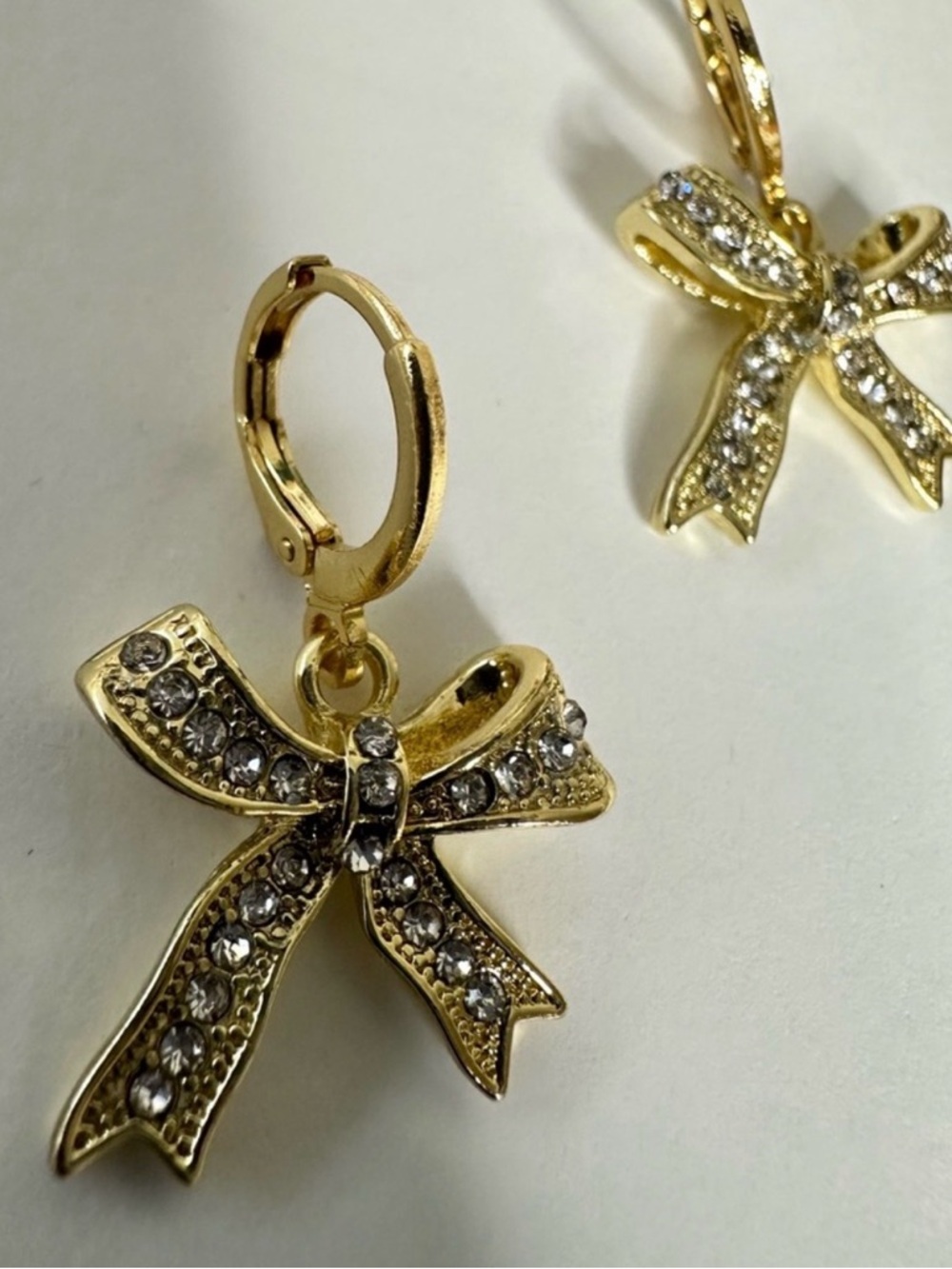 Gold Bow Crystal Drop Earrings - Women Jewelry